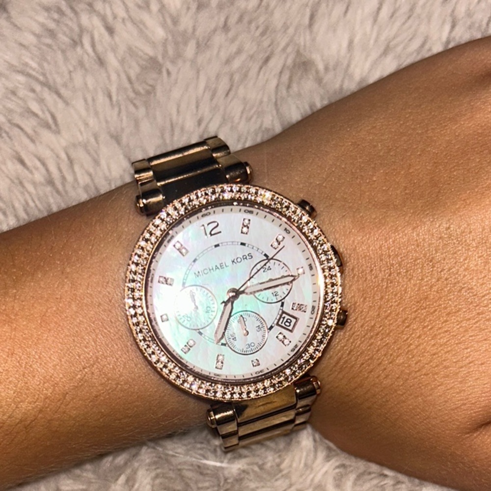 Michael Kors Rose Gold Watch with Crystal Bezel